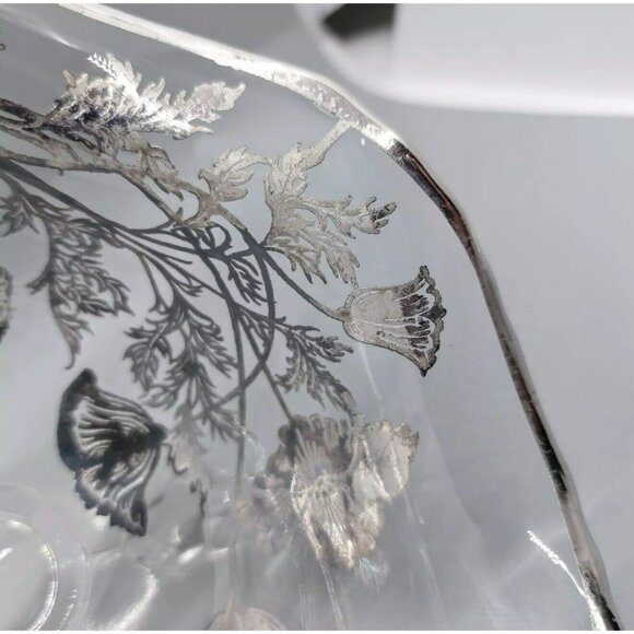 Silver City Flanders 3-Toed Footed Bowl Poppies Silver Overlay Candy Vintage - Picture 5 of 14